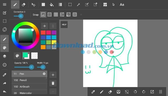 MediBang Paint cho Android bố trí các tùy chọn ngay trên giao diện làm việc 