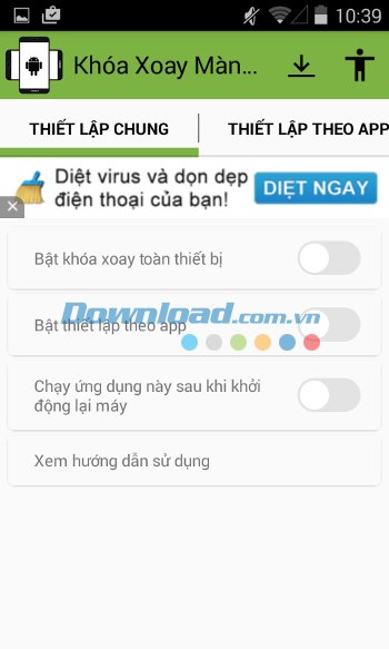 Giao diện ứng dụng Screen Rotation Controller cho Android Giao diện ứng dụng Screen Rotation Controller cho Android