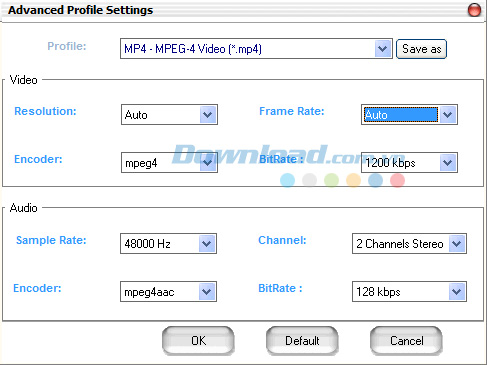Các cài đặt của phần mềm chuyển đổi video