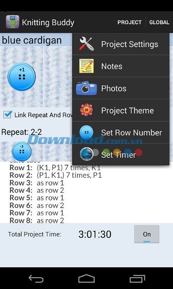 Các tùy chọn thú vị của Knitting and Crochet Buddy cho Android 