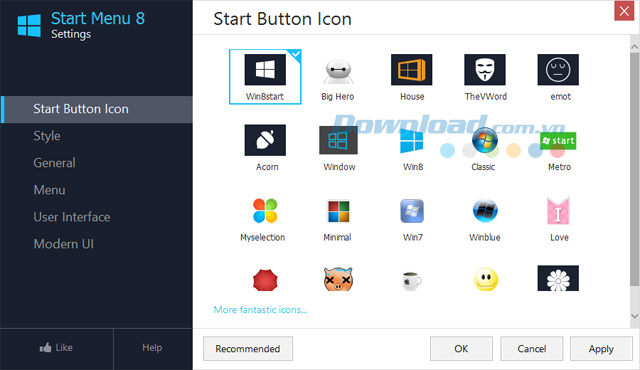 Chọn icon cho nút Start trên Windows 8