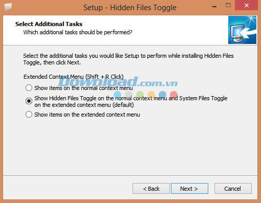 Ba lựa chọn của Hidden Files Toggle
