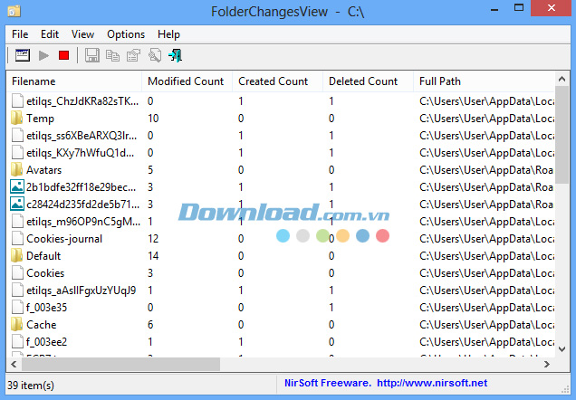 Giao diện phần mềm FolderChangesView
