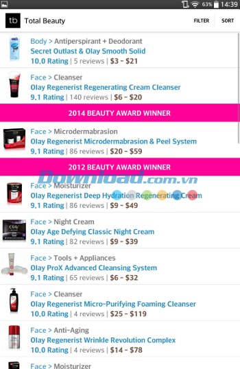 Tìm kiếm sản phẩm mong muốn với Beauty Product Reviews cho Android 