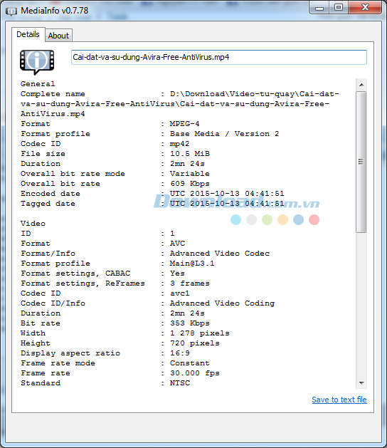 Giao diện chính MediaInfo Lite