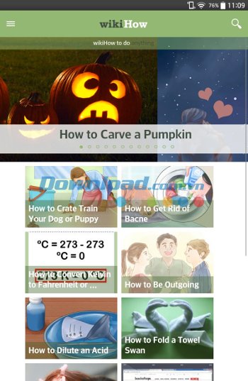 Giao diện ứng dụng wikiHow 