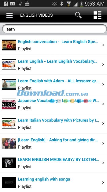 Tìm kiếm video dễ dàng với 10000 Videos Learning IELTS