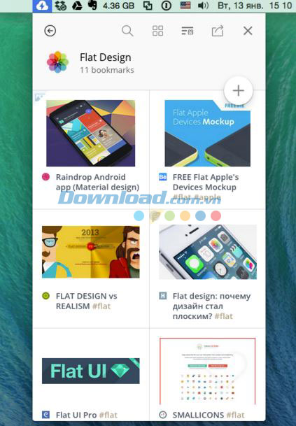 Danh mục bookmark từ biểu tượng trên khay hệ thống