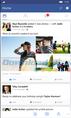 Giao diện chính của Facebook Beta