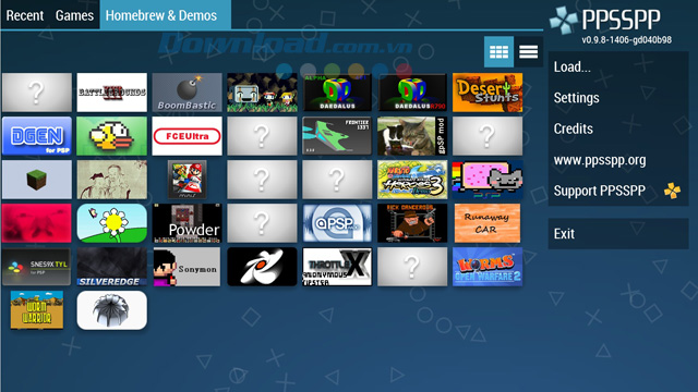 Giao diện chính của PPSSPP