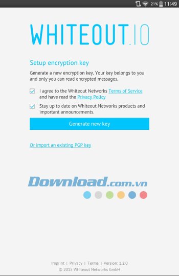 Tạo key mã hóa trên Whiteout Mail cho Android