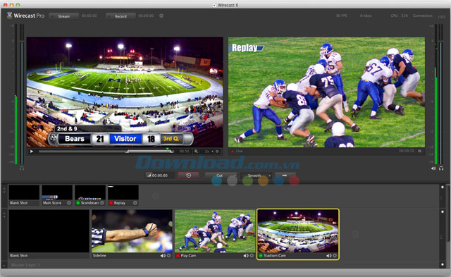 Giao diện của Wirecast cho Mac Giao diện của Wirecast cho Mac