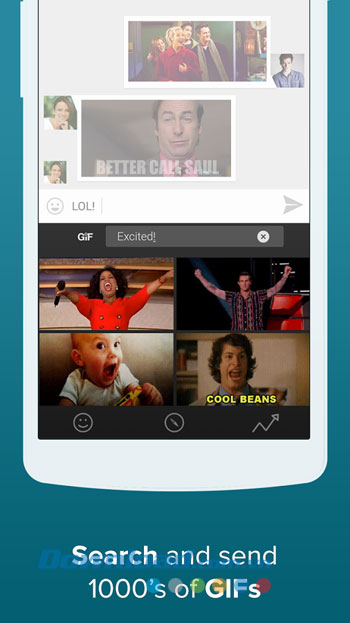 Tìm kiếm ảnh động trên Fleksy + GIF Keyboard cho Android