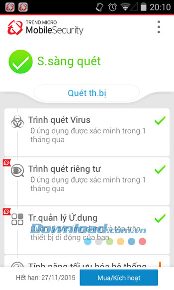 Giao diện ứng dụng Trend Micro Mobile Security & Antivirus 
