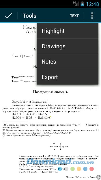 Công cụ trên trang của EBookDroid cho Android