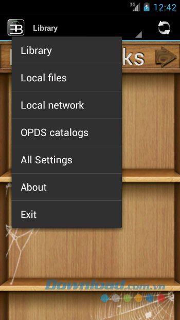 Menu tùy chọn của EBookDroid 