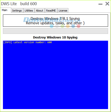Giao diện Destroy Windows 10 Spying