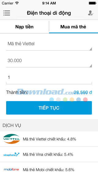 VTC 365 hỗ trợ nạp tiền điện thoại