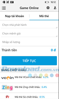 VTC365 hỗ trợ nạp thẻ game online