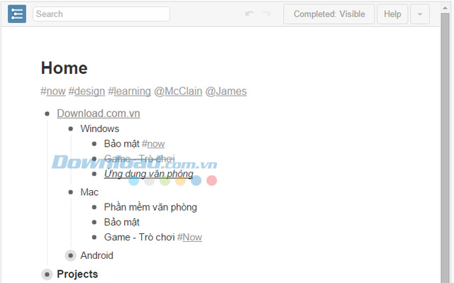 Giao diện của WorkFlowy