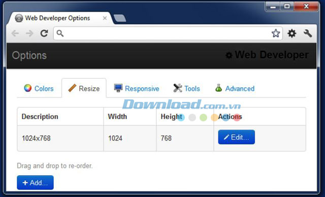 Thay đổi kích thước hình ảnh trong Options