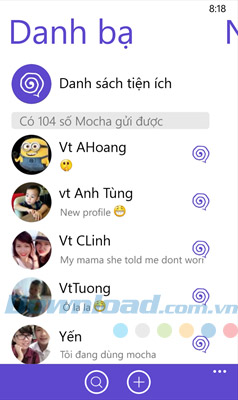 Giao diện danh bạ