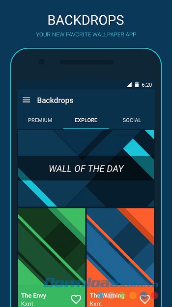 Các tùy chọn trên thanh điều hướng của Backdrops for Android