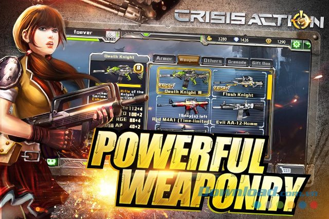 Hệ thống vũ khí đồ sộ trong Crisis Action SEA cho Android