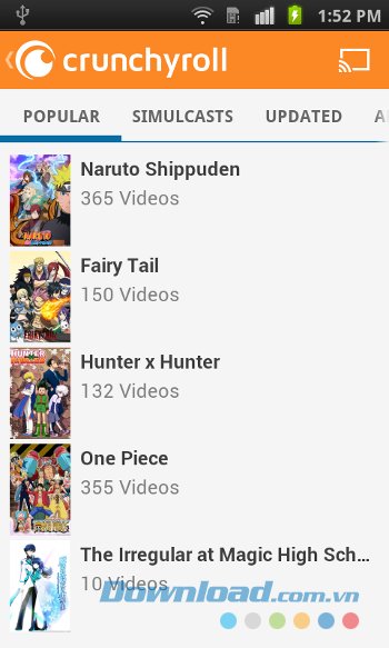 Crunchyroll for Android sở hữu nhiều bộ phim nổi tiếng 