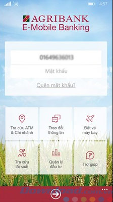 Giao diện chính của ứng dụng Agribank E-Mobile Banking