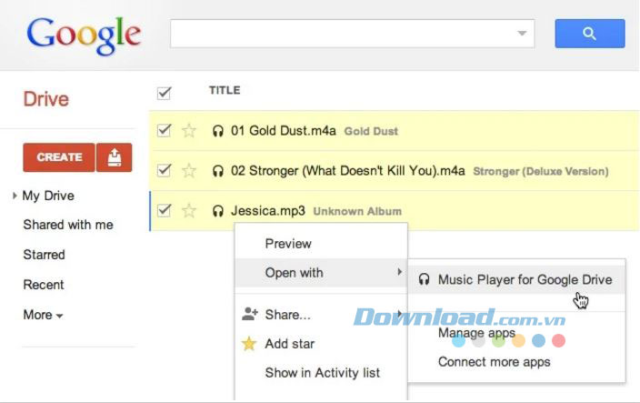 Phát nhạc ngay trong Google Drive