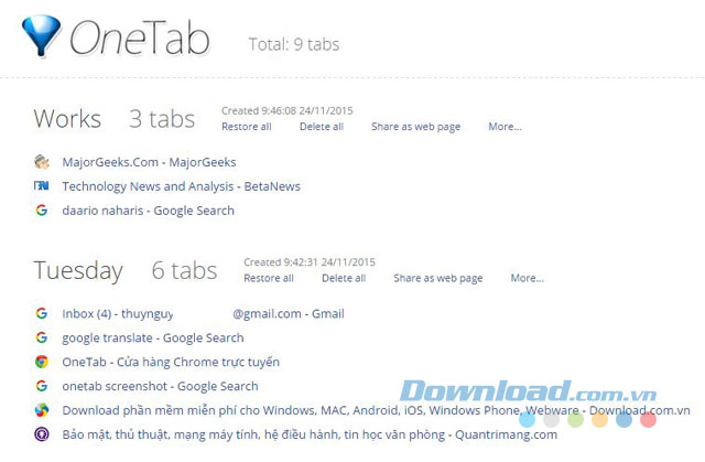 Nhiều nhóm tab