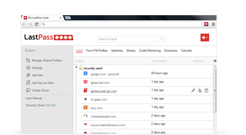 Giao diện web của ứng dụng quản lý mật khẩu LastPass
