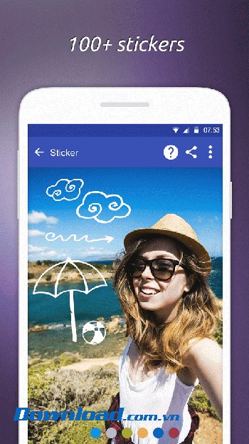 Face Editor sở hữu bộ sưu tập hơn 100 nhãn dán độc đáo 