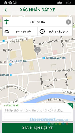 Xác nhận đặt xe taxi