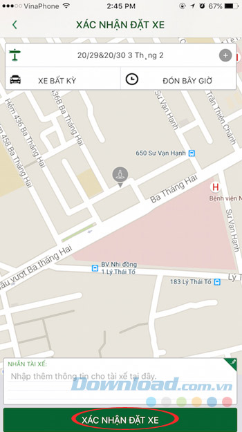 Xác nhân đặt xe Taxi bằng ứng dụng Vinasun Taxi