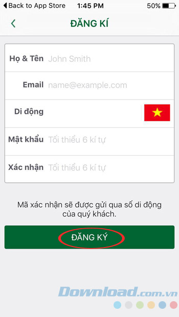 Điền đầy đủ thông tin đăng ký tài khoản Vinasun