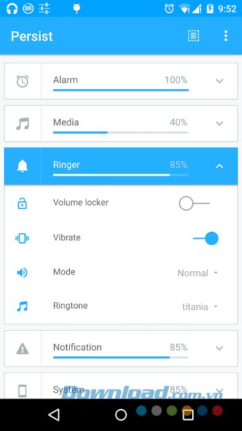 Các tùy chỉnh cụ thể cho từng preset trong Volume Control 