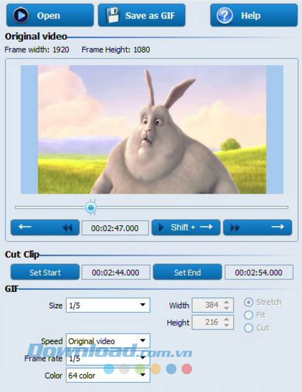 Giao diện chính của phần mềm Movie To GIF