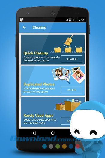 Các tùy chọn dọn dẹp thiết bị của PSafe Antivirus Booster & Cleaner