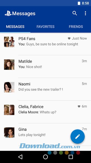 Giao diện ứng dụng PlayStation Messages