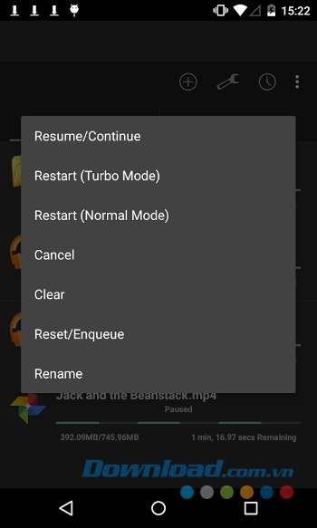 Các tùy chọn chính của Turbo Download Manager