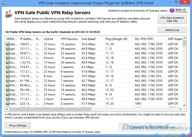Giao diện của VPN Gate Client Plugin