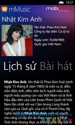 Thông tin về ca sĩ