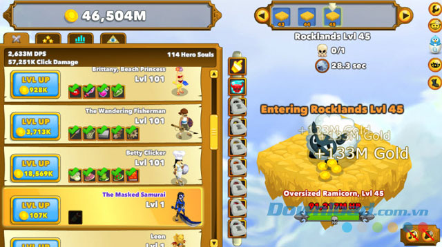 Giao diện màn chơi game Clicker Heroes
