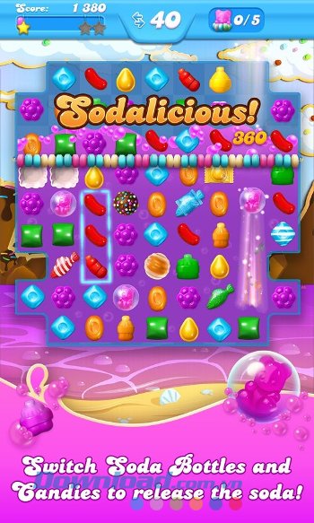 Đổi chỗ lon soda và kẹo để giải phóng soda trong game Candy Crush Soda Saga 