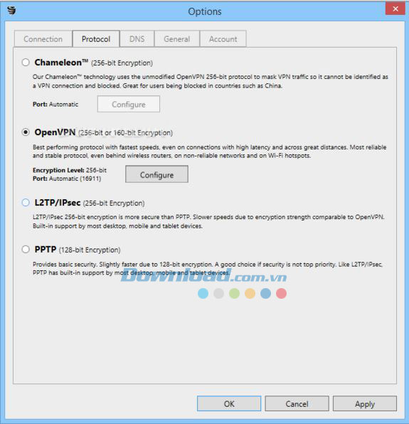 Lựa chọn nhiều giao thức kết nối