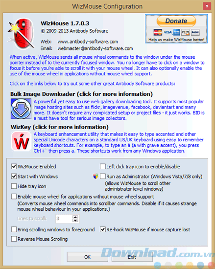 Giao diện của WizMouse