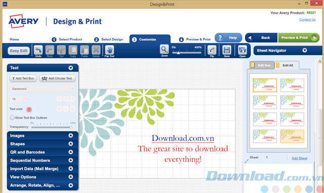 Giao diện của Avery Design & Print Giao diện của Avery Design & Print