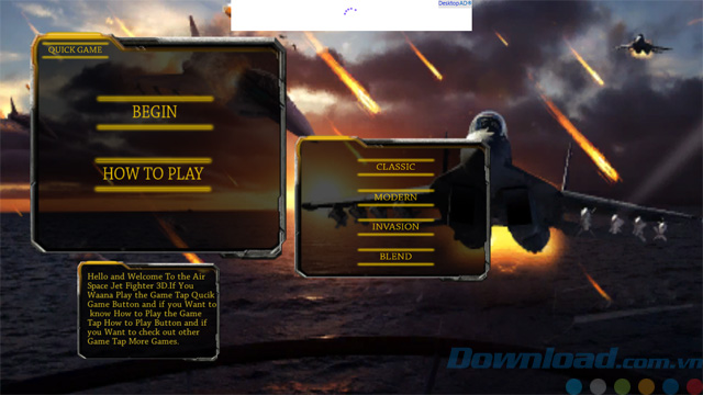 Các chế độ chơi của game Air Space Jet Fighter 3D Các chế độ chơi của game Air Space Jet Fighter 3D